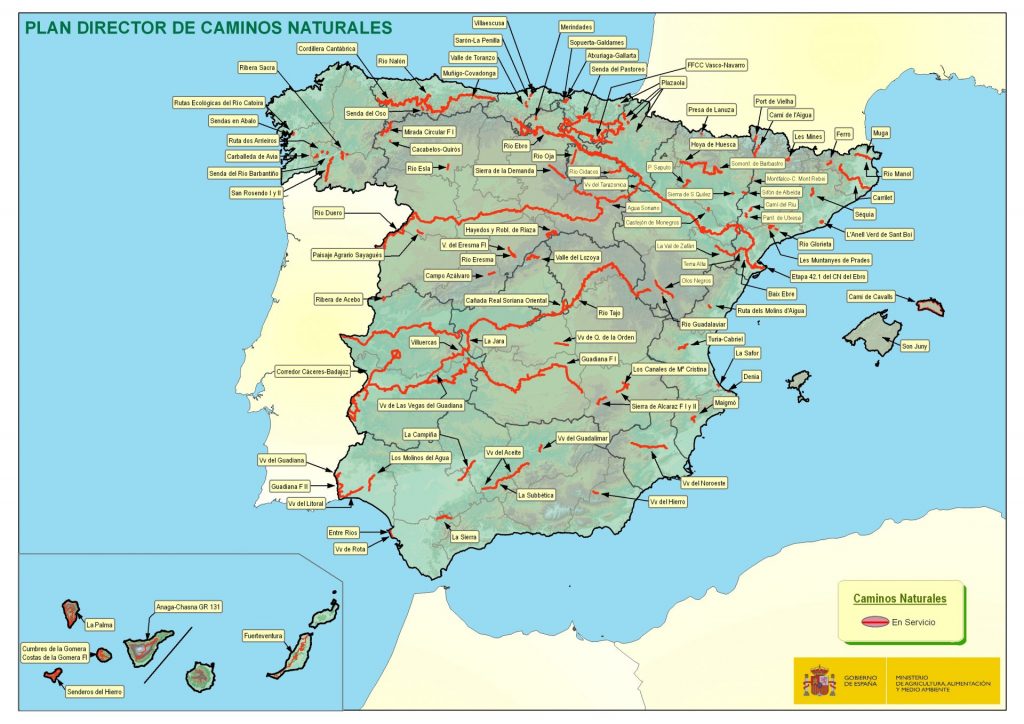 Mapa Caminos Naturles en servicio